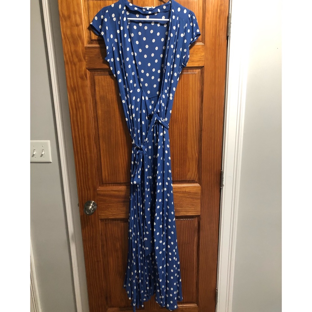 Long Blue Dress with White Polka Dots